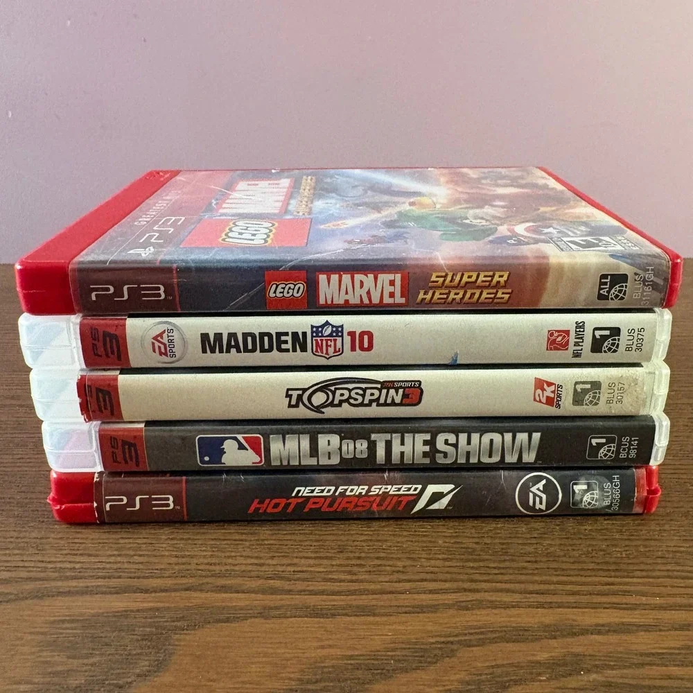 Sony PlayStation 3 PS3 5 Game Bundle LEGO NFS Madden MLB Top Spin Good Condition